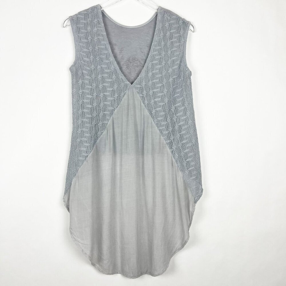 Anama Tank Womens S Grey Black Mixed Media Hi-Low Tie-Dye Crochet Knit Lagenlook